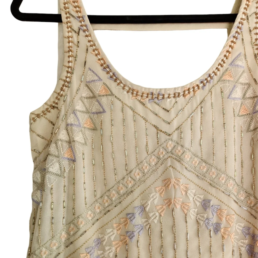 Free People Boho Flapper Shift Beaded Embroidered Backless Mini Dress - Cream - Picture 2 of 15